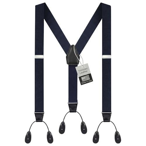 HOLD'EM HOLDEM Tuxedo Button Suspenders for Men Black Mens Dress Suspenders 100 Genuine Leather Formal Daily Use Made in USA Regular 3246 Tall 4054 Navy Regular 46 Long - Image 1