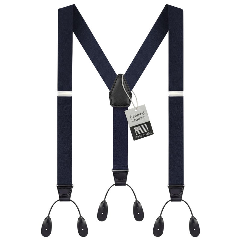 HOLD'EM HOLDEM Tuxedo Button Suspenders for Men Black Mens Dress Suspenders 100 Genuine Leather Formal Daily Use Made in USA Regular 3246 Tall 4054 Navy Regular 46 Long - Image 2