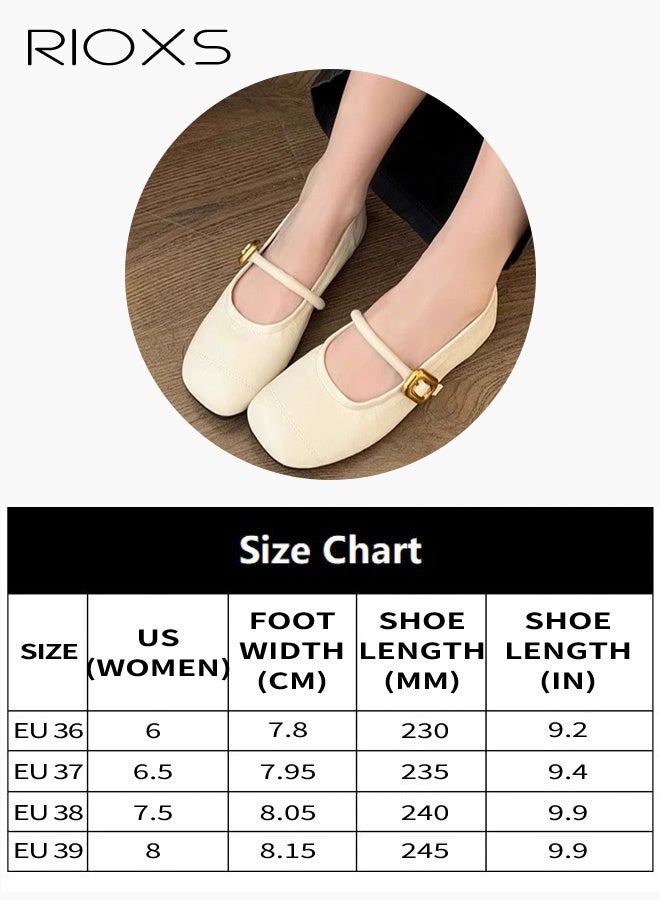 RIOXS Women's Comfort Shoes, Square Toe Mary Jane Flats for Women, Retro Premium Leather Dress Flats, Ankle-strap Mary Jane for Ladies, Elegant Slip-on Ballet Flat Shoes, Ladies Soft Comfortable Ballet Mary Jane Shoes, Casual Dressy Shoes for Female, Classic Flats for Party Wedding Date Nights Work Office and Daily Wear, Beige Footwear - Image 5