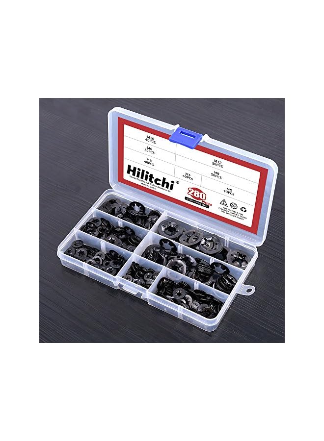Hilitchi [7-Size] Internal Tooth Starlock Washers Quick Speed Locking Washers Push On Speed Clips Fasteners Assortment Kit, Black Oxide Finish - 280 Piece - Image 4