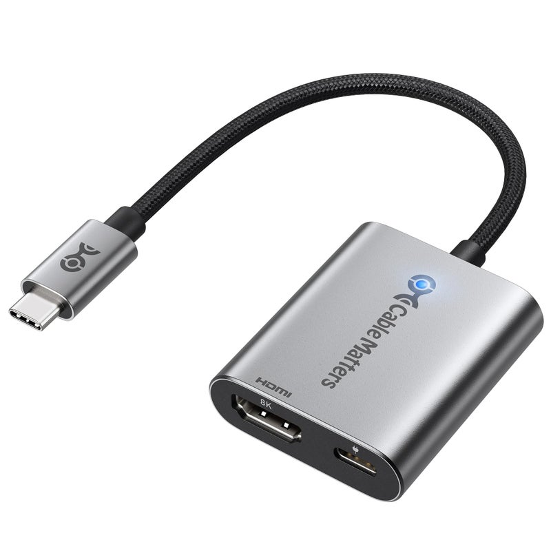 Cable Matters محول كابل ماترز USB C إلى HDMI 2.1 بسرعة 48 جيجابت في الثانية مع شحن 140 واط لنظام MacOS و Windows، يدعم [4K@240Hz / 8K@60Hz HDR]، محول Thunderbolt إلى HDMI، متوافق مع MacBook و XPS، لا يدعم VRR - Image 1
