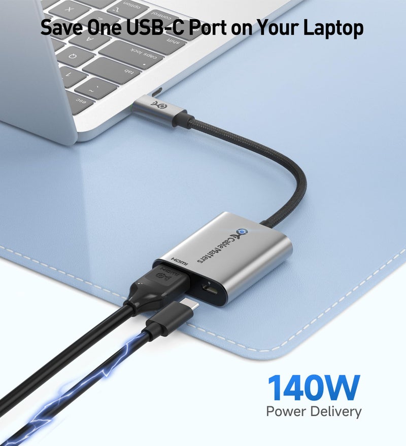Cable Matters محول كابل ماترز USB C إلى HDMI 2.1 بسرعة 48 جيجابت في الثانية مع شحن 140 واط لنظام MacOS و Windows، يدعم [4K@240Hz / 8K@60Hz HDR]، محول Thunderbolt إلى HDMI، متوافق مع MacBook و XPS، لا يدعم VRR - Image 4