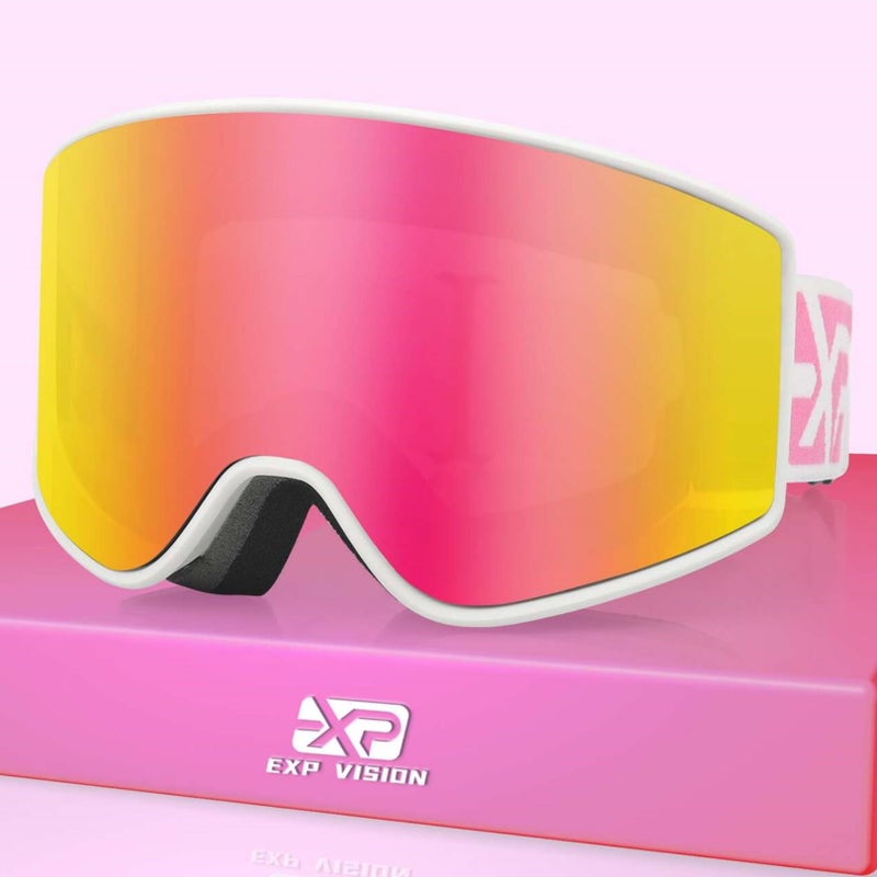EXP VISION نظارات تزلج EXP VISION فوق النظارات - نظارات ثلج مضادة للضباب لنزول الثلج للرجال والنساء والشباب (نظارات تزلج للبالغين - وردي) - Image 1