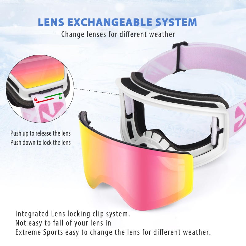 EXP VISION نظارات تزلج EXP VISION فوق النظارات - نظارات ثلج مضادة للضباب لنزول الثلج للرجال والنساء والشباب (نظارات تزلج للبالغين - وردي) - Image 5