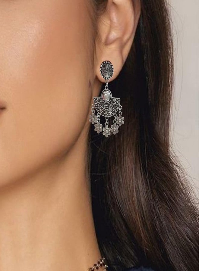 FHF Chandbali Earrings for Women and Girls |Silver Oxidised Traditional Drop Earrings Jhumke | Afghani Oxidised Earrings Birthday & Anniversary Gift For girls and women - Image 4
