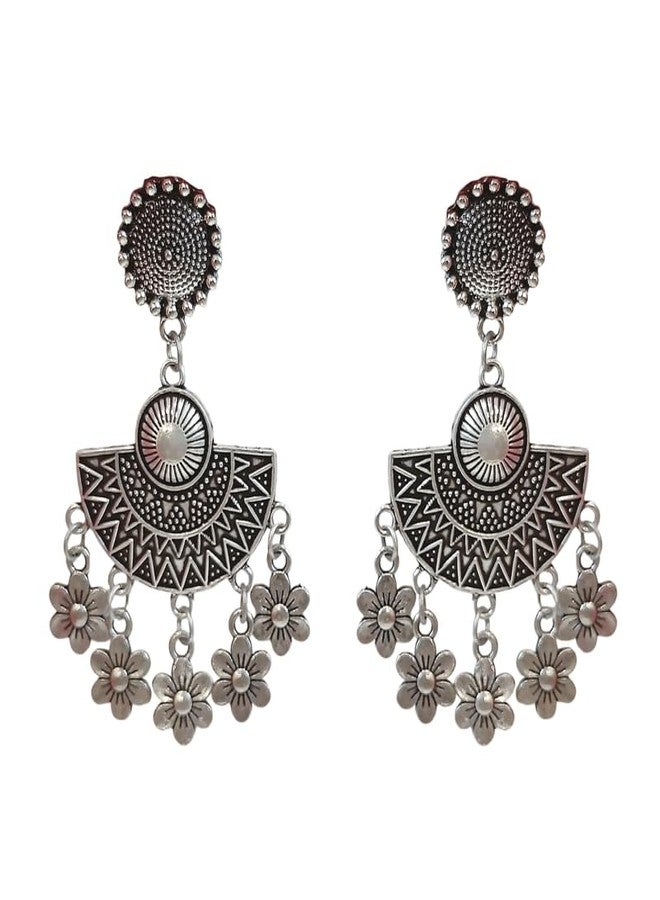 FHF Chandbali Earrings for Women and Girls |Silver Oxidised Traditional Drop Earrings Jhumke | Afghani Oxidised Earrings Birthday & Anniversary Gift For girls and women - Image 1