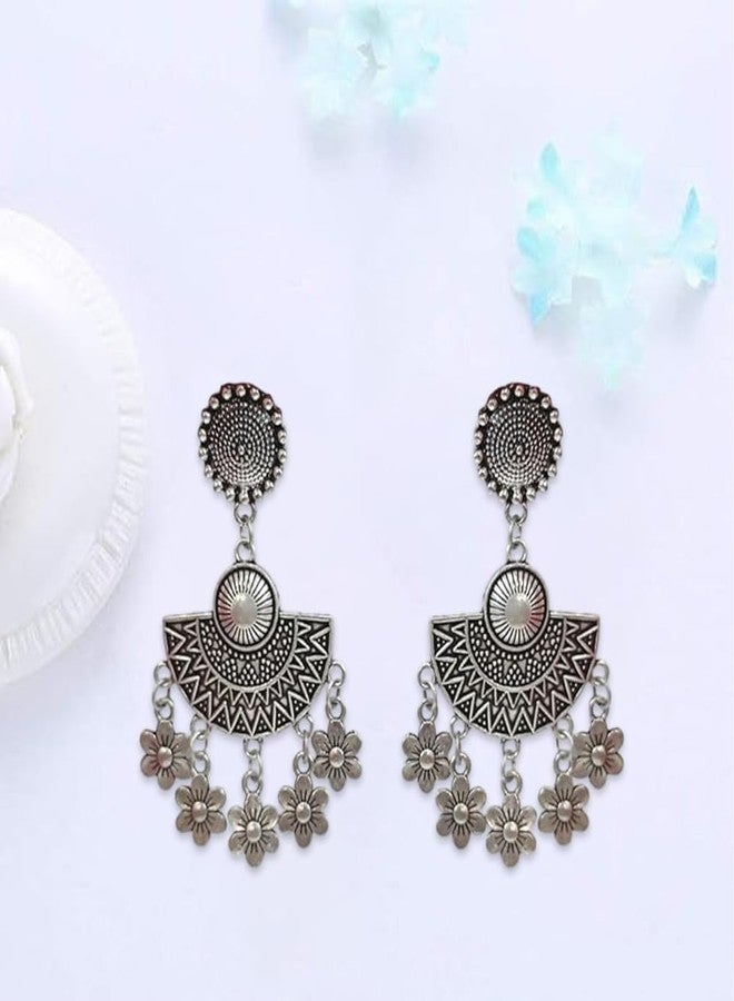 FHF Chandbali Earrings for Women and Girls |Silver Oxidised Traditional Drop Earrings Jhumke | Afghani Oxidised Earrings Birthday & Anniversary Gift For girls and women - Image 5