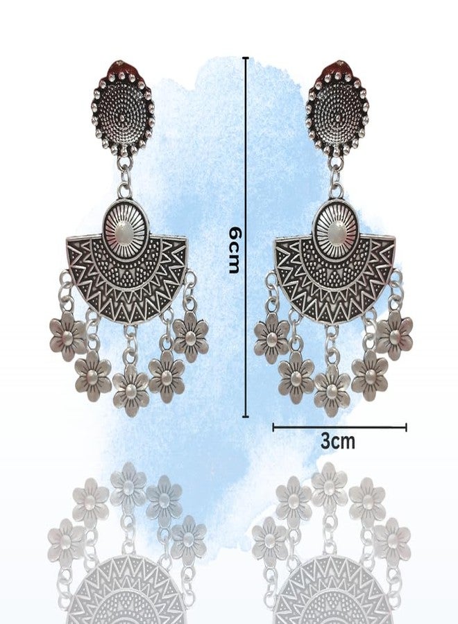 FHF Chandbali Earrings for Women and Girls |Silver Oxidised Traditional Drop Earrings Jhumke | Afghani Oxidised Earrings Birthday & Anniversary Gift For girls and women - Image 3