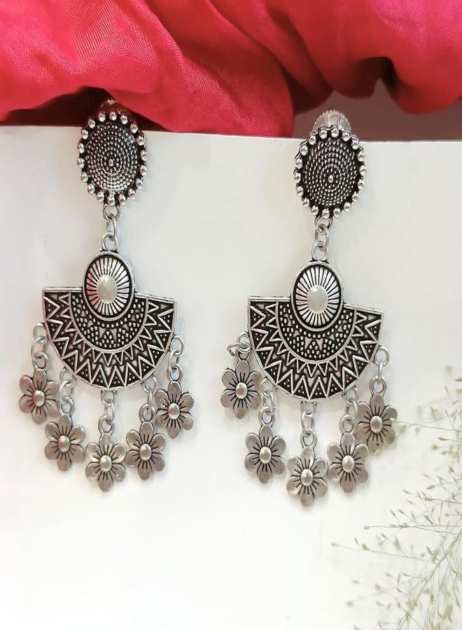 FHF Chandbali Earrings for Women and Girls |Silver Oxidised Traditional Drop Earrings Jhumke | Afghani Oxidised Earrings Birthday & Anniversary Gift For girls and women - Image 2