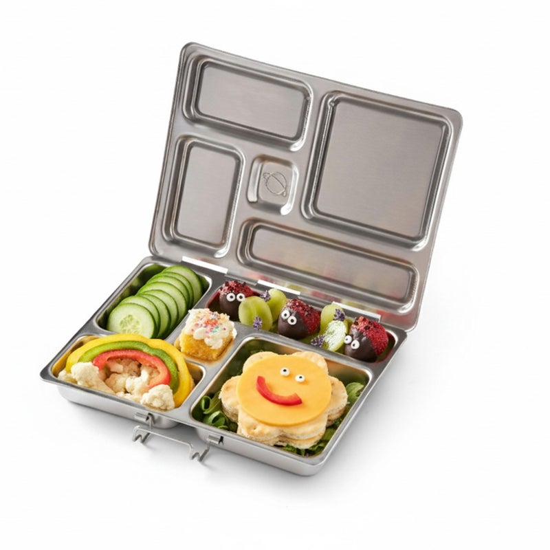 PlanetBox Rover Stainless Steel Bento Box Style Lunch Box for Kids with 5 Compartments  Durable Dishwasher Safe  BPAFree Food Container