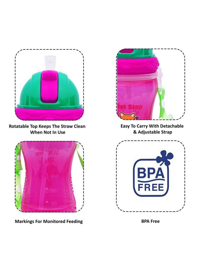 1st Step 360 Ml Polypropylene Bpa Free Sport Straw Sipper Cup With Detachable Straps And Straw Lid (Pink) - Image 3
