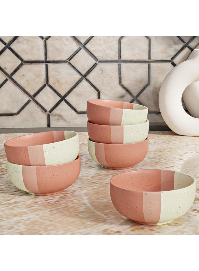 The Earth Store The Earth Store Tritone Pink Matte Ceramic Bowl Set of 6, 150ML Each | Vegetable Bowl | Dishwasher & Microwave Safe Bowl for Snack, Dal, Curry, Salad, Ideal for Gifting & Daily Use  - Image 1