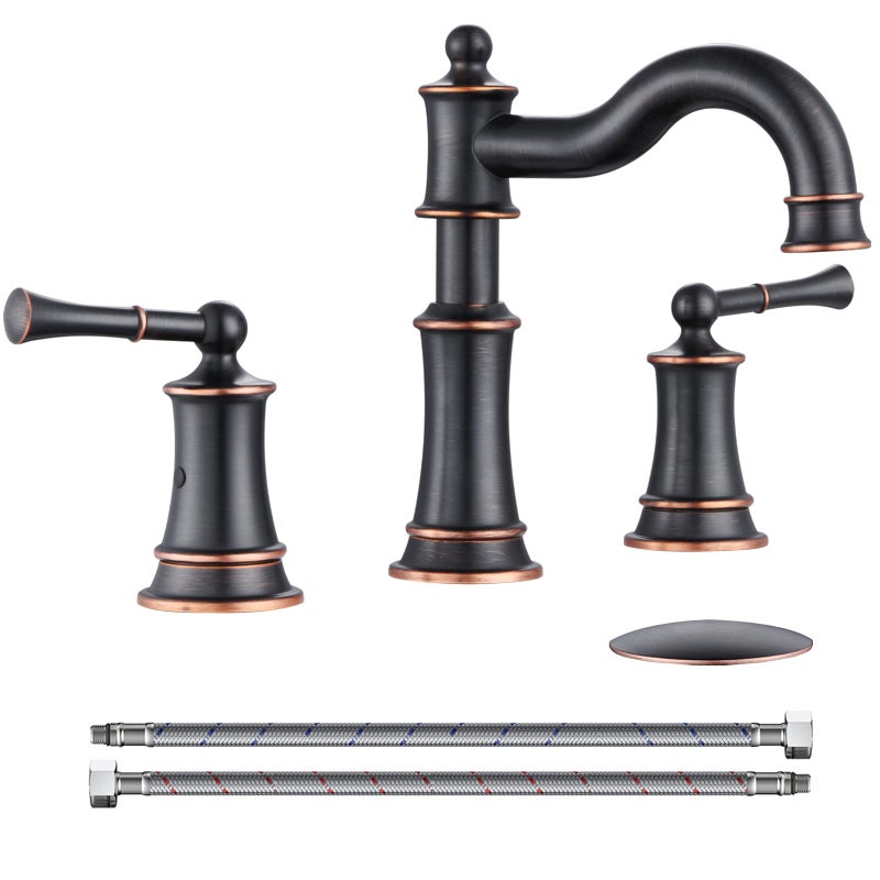 WINKEAR Roman Bathroom Sink Faucet Deck Mount or Wall Mount Installation Popup Drain Assembly with Overflow Deck Plate and Water Supply Lines Included 3 Hole Deck Mount ORB - Image 2