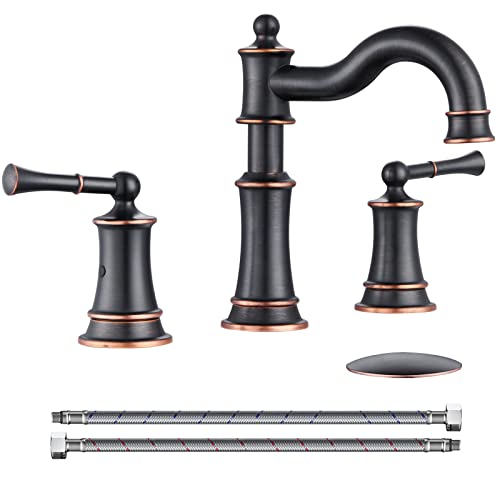 WINKEAR Roman Bathroom Sink Faucet Deck Mount or Wall Mount Installation Popup Drain Assembly with Overflow Deck Plate and Water Supply Lines Included 3 Hole Deck Mount ORB - Image 1