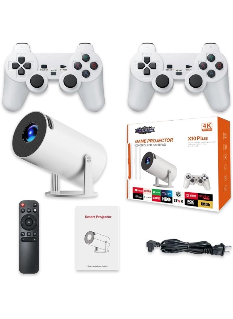 ELTRAZONE 🎮 X10 Plus Retro Game Console with 4K Portable HD Projector – Plug & Play TV Video Game Stick with 10000+ Classic Built-In Games, Dual 2.4G Wireless Controllers, HDMI Output & WiFi – All-in-One Entertainment System for Home, Travel, and Parties  - Image 1