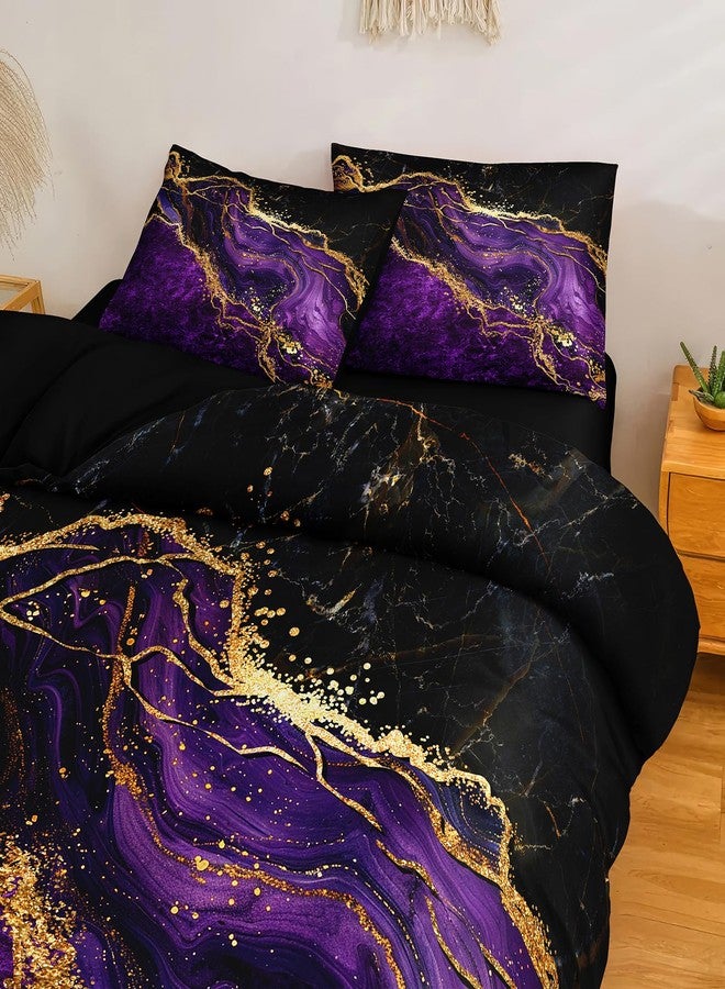 Bedorm Black Gold Comforter Set Purple Marble Bedding Set King Size Black Marble Stone Abstract Artwork Bedroom Decor Black Marble Comforter Sets for All Season - Image 5