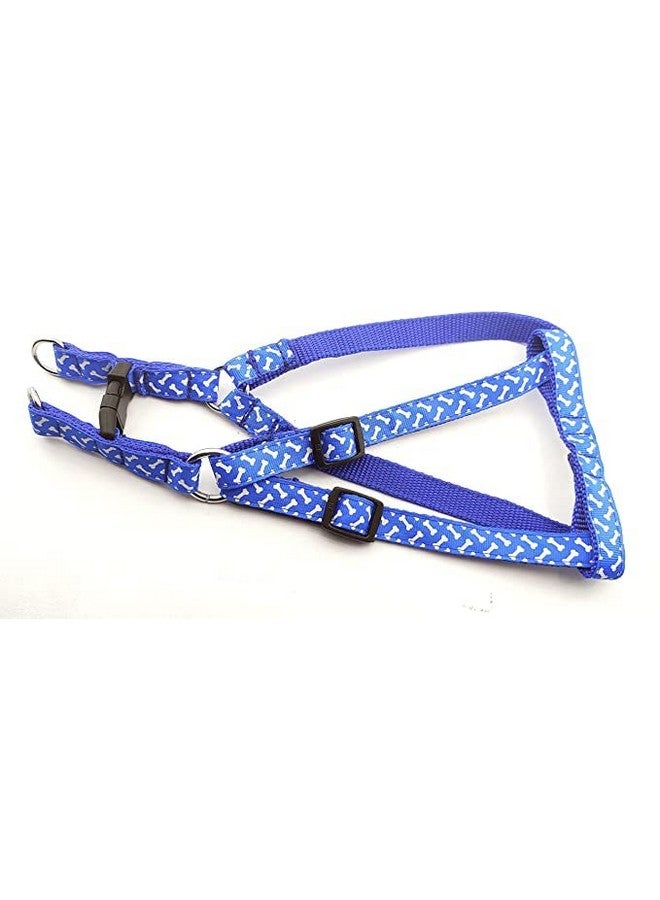 طقم حزام ومقود من النايلون بطبعة عظمة مقاس 15 مم للكلاب الصغيرة والجراء (أزرق) - Image 3