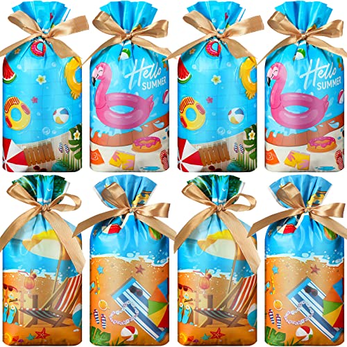 Tiamon 60 Pcs Summer Party Favor Summer Pool Beach Drawstring Gift Bags Pool Plastic Candy Goodies Bags Beach Ball Treat Pouch for Hawaiian Luau Party Favors