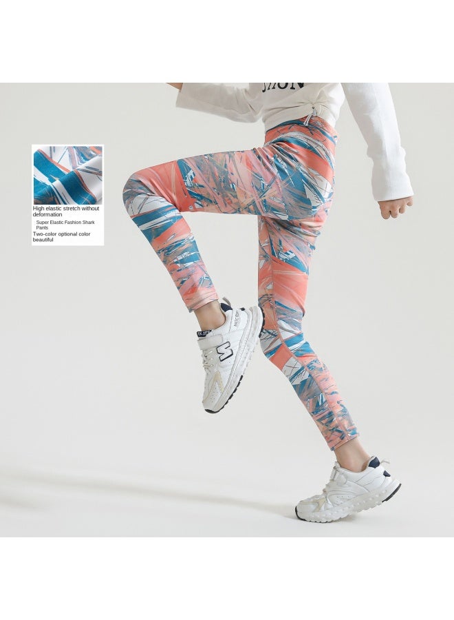 Badibadi Girls' Shark Pants Summer Thin Stylish Outerwear Leggings Children's Barbie Yoga Ice Silk Pants Loose And Comfortable - Image 2