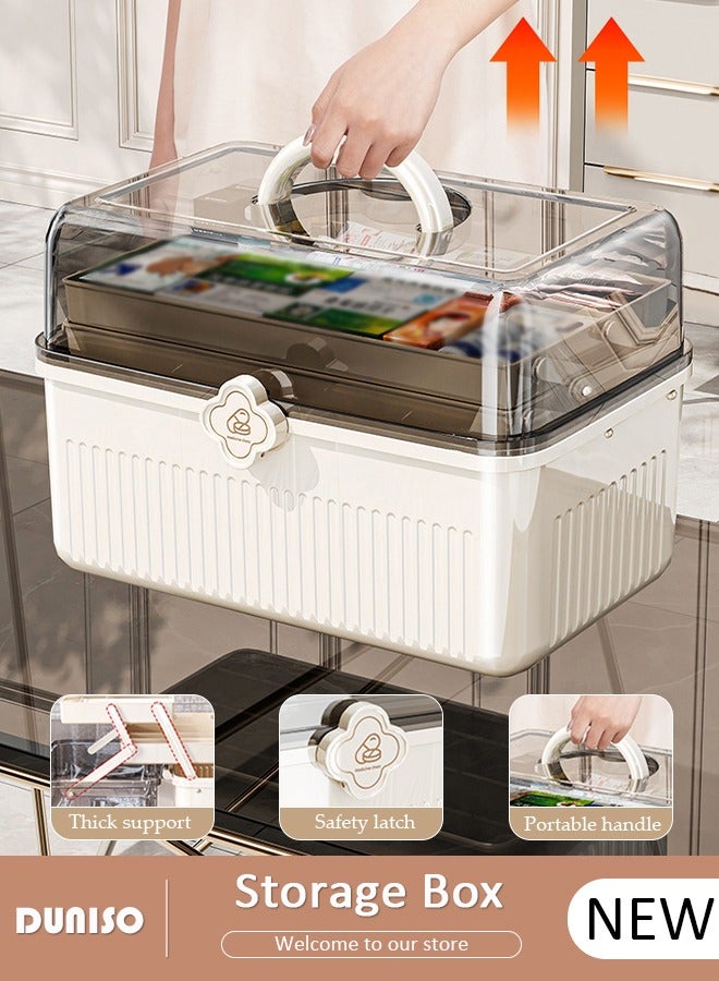 DUNISO 3 Layers Large Medicine Storage Box, Family small safety emergency medical storage box kit travel,Layered Daily Medicine Cabinet,First Aid Storage Box Container Bin with Compartments and Portab