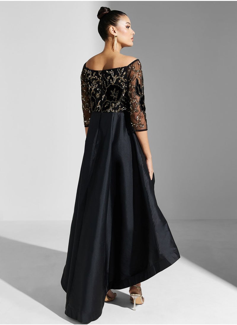 Adrianna Papell - Bardot Lace Detail Dress - Image 1