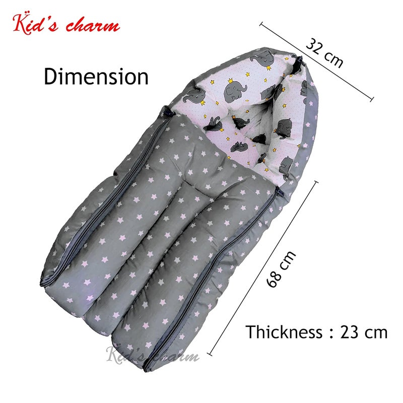 Kid's Charm Kids Charm Elephant 4 PCS Combo Set 3 in 1 Babys Carry Bed5 in 1 Babys Feeding Pillow with Safety Belt2 in 1 Babys Cotton with Mosquito Net2 in 1 Babys Sleeping Bed for 48 Months Grey - Image 3
