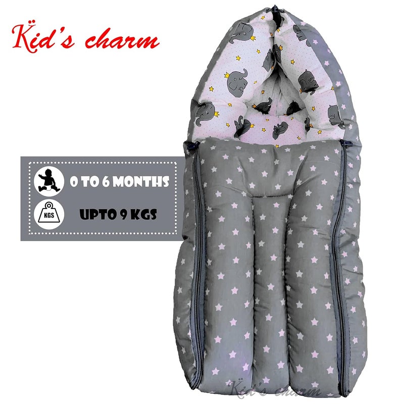 Kid's Charm Kids Charm Elephant 4 PCS Combo Set 3 in 1 Babys Carry Bed5 in 1 Babys Feeding Pillow with Safety Belt2 in 1 Babys Cotton with Mosquito Net2 in 1 Babys Sleeping Bed for 48 Months Grey - Image 4