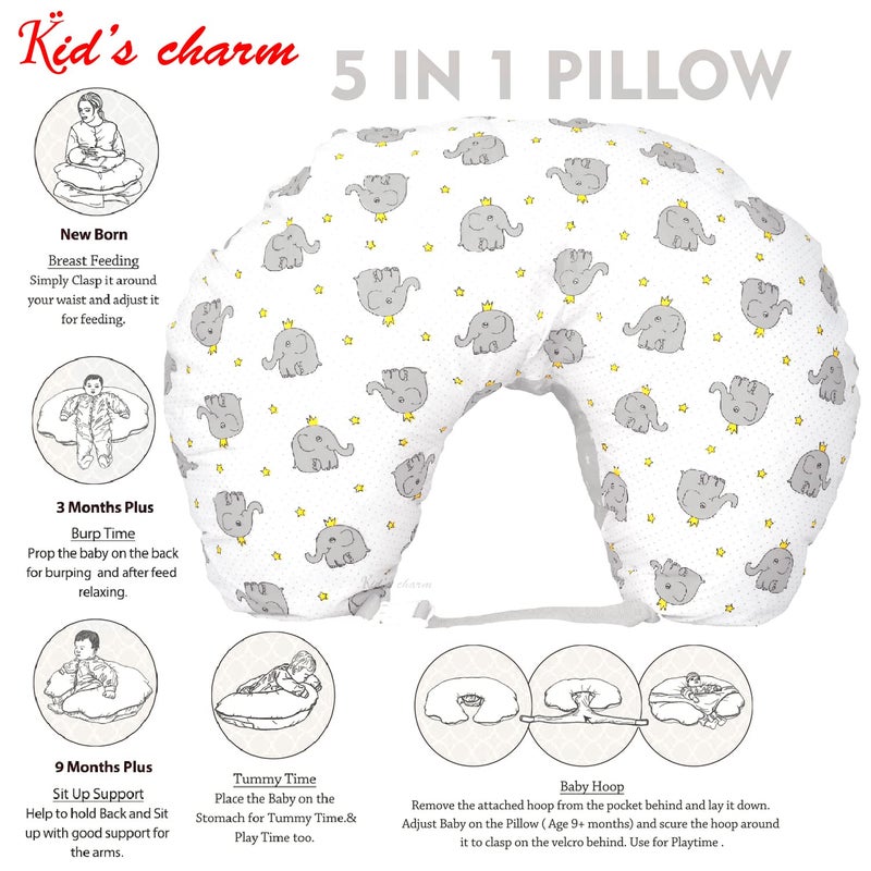 Kid's Charm Kids Charm Elephant 4 PCS Combo Set 3 in 1 Babys Carry Bed5 in 1 Babys Feeding Pillow with Safety Belt2 in 1 Babys Cotton with Mosquito Net2 in 1 Babys Sleeping Bed for 48 Months Grey - Image 5