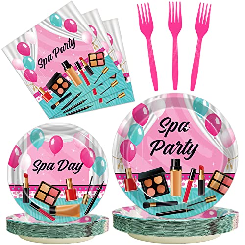 Kepeel 96 Pcs Spa Party Plates and Napkins Set Spa Day Makeup Party Supplies Decorations for Girls Kids Princess Sweet Pink Make up Theme Birthday Party Tableware Kit Serves 24 - Image 1