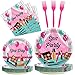 Kepeel 96 Pcs Spa Party Plates and Napkins Set Spa Day Makeup Party Supplies Decorations for Girls Kids Princess Sweet Pink Make up Theme Birthday Party Tableware Kit Serves 24 - Image 3