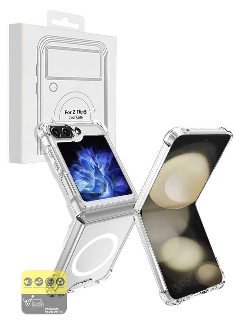Wtech Magnetic Case Slim Transparent Flexible TPU Shockproof Magsafe Back Phone Case For Samsung Galaxy Z Flip5 5G 2023 Clear - Image 1