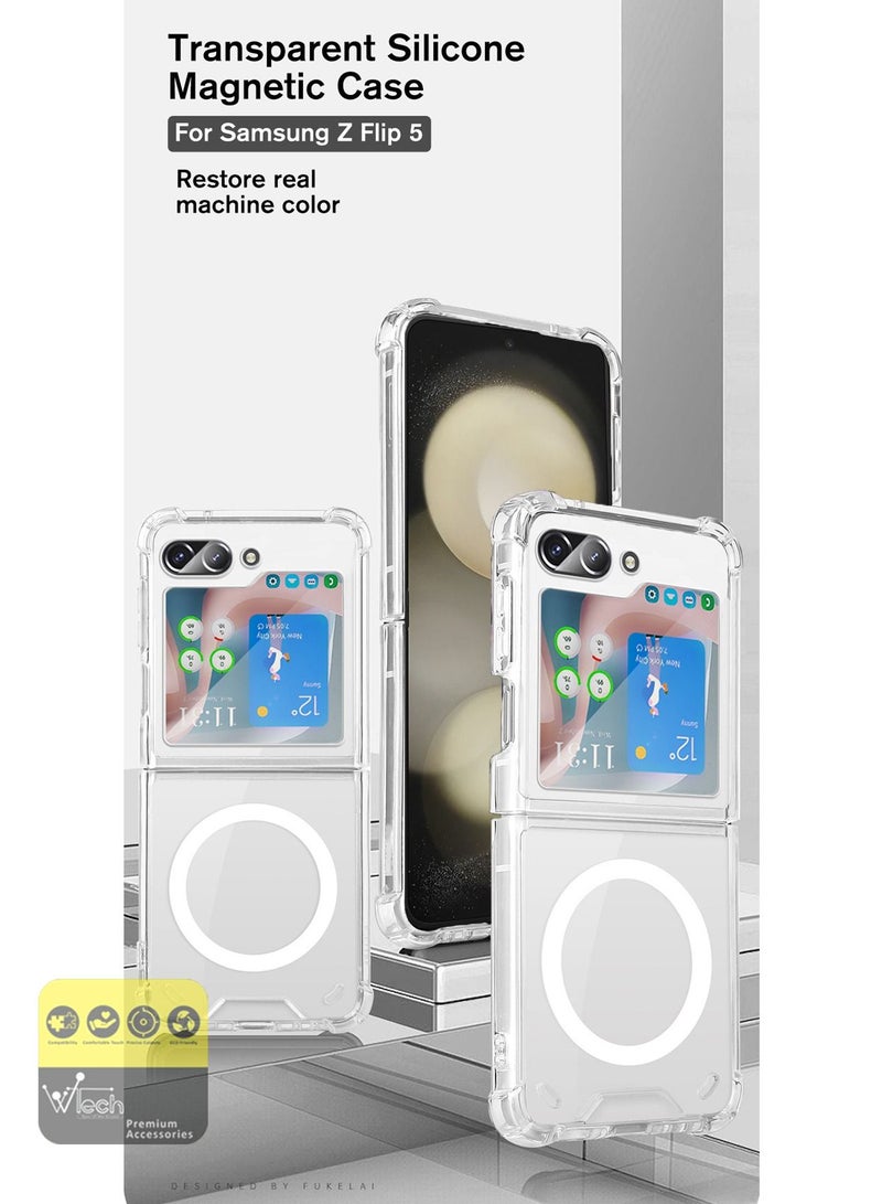 Wtech Magnetic Case Slim Transparent Flexible TPU Shockproof Magsafe Back Phone Case For Samsung Galaxy Z Flip5 5G 2023 Clear - Image 2