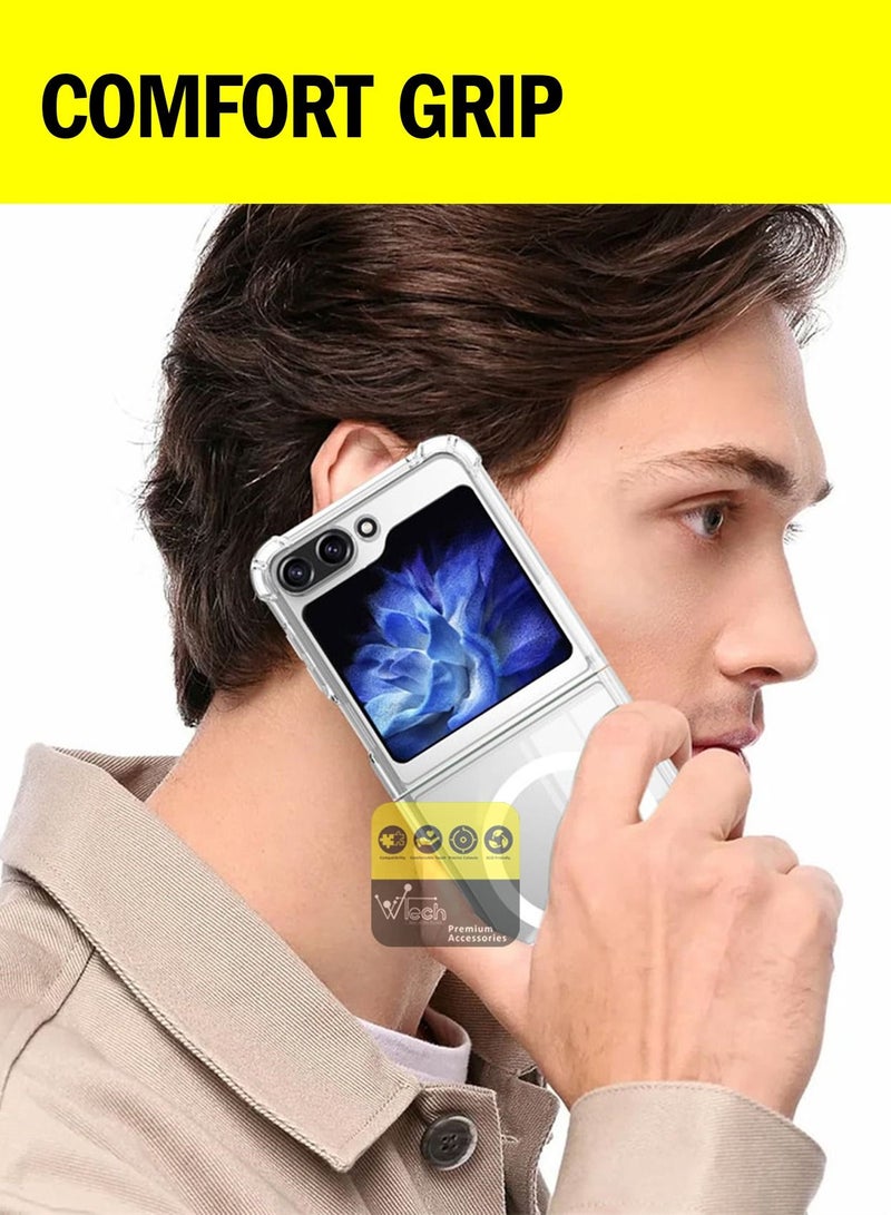 Wtech Magnetic Case Slim Transparent Flexible TPU Shockproof Magsafe Back Phone Case For Samsung Galaxy Z Flip5 5G 2023 Clear - Image 3