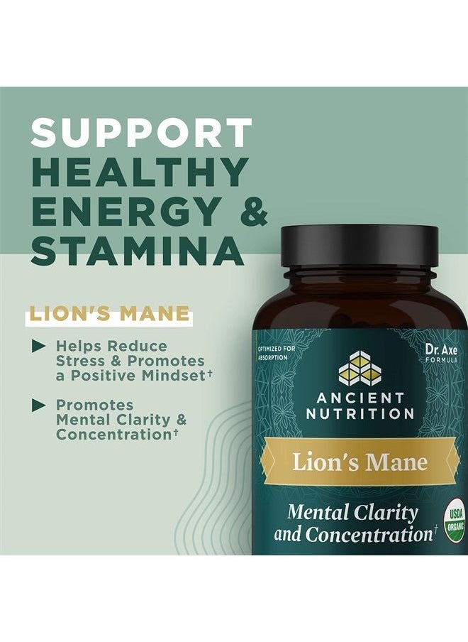 Ancient Nutrition - Organic Lion's Mane Mushroom Supplement with Ashwagandha, Organic Lion's Mane Supports Healthy Energy and Concentration, Reduces Fatigue, Gluten Free and Keto Friendly, 30 Tablets - Image 1