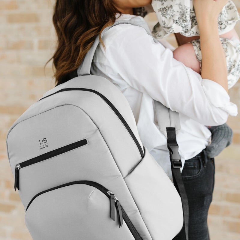 JuJuBe JJB by JuJuBe - New Deluxe Diaper Bag Backpack with Portable Changing Pad, Stroller Straps, Large Travel Backpack for Boy or Girl, Carrying Baby Bottles, Diapers, Pacifiers, Grey, Mother's Day Gift - Image 3