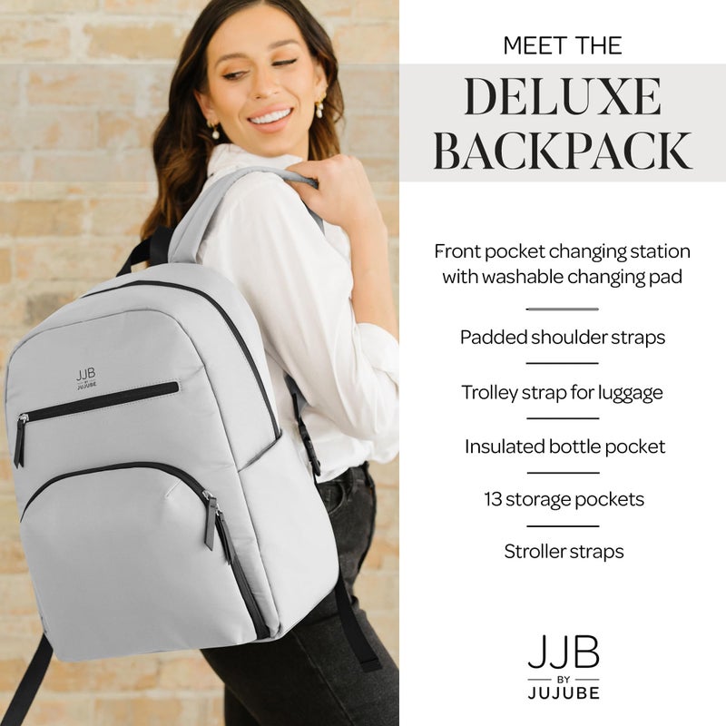 JuJuBe JJB by JuJuBe - New Deluxe Diaper Bag Backpack with Portable Changing Pad, Stroller Straps, Large Travel Backpack for Boy or Girl, Carrying Baby Bottles, Diapers, Pacifiers, Grey, Mother's Day Gift - Image 2