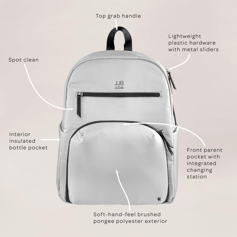 JuJuBe JJB by JuJuBe - New Deluxe Diaper Bag Backpack with Portable Changing Pad, Stroller Straps, Large Travel Backpack for Boy or Girl, Carrying Baby Bottles, Diapers, Pacifiers, Grey, Mother's Day Gift - Image 4