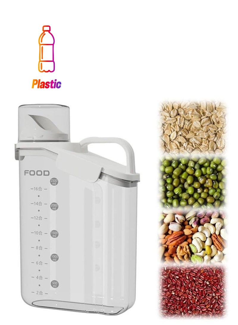 Hihonor Slim Rice Container Storage Tank, Dry Food Airtight Container kitchen Storage Containers, Airtight Food Storage with Pouring Spout for Oatmeal, Grain, Cereal, Pasta, Flour (White, 2800 ML) - Image 1