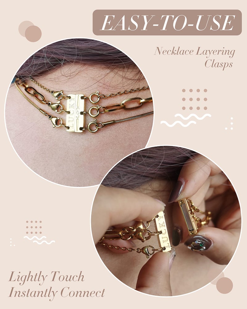 OHINGLT Lucky Necklace Layering Clasps Separator for Stackable,14K Gold and Silver Plated Multiple Necklace Clasps for Women - Image 2
