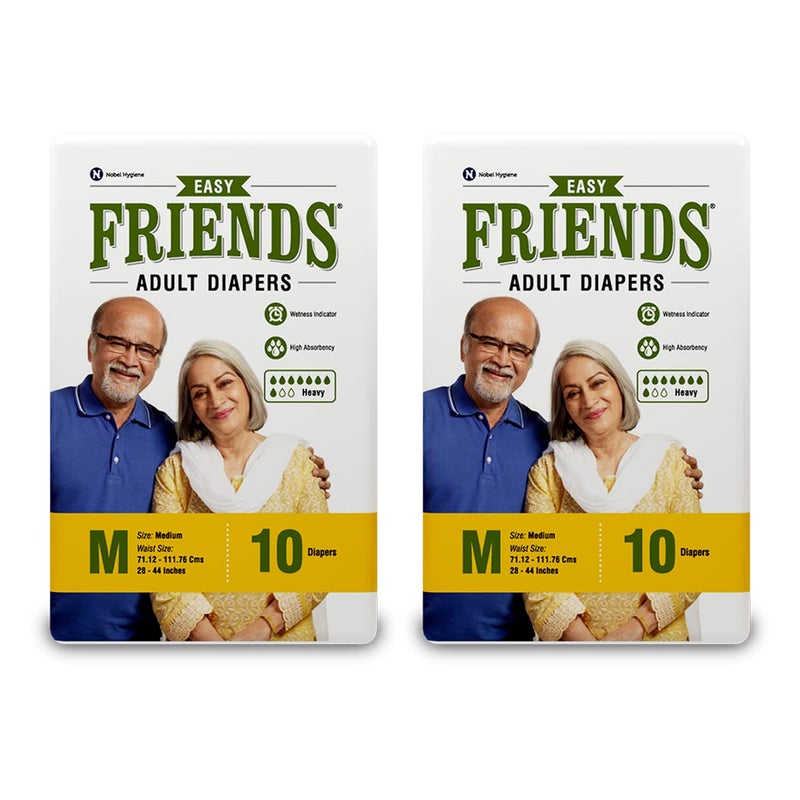 Friends حفاضات للبالغين سهلة الاستخدام بنمط الشريط | 20 قطعة (متوسطة) | محيط 28.35-51.18 بوصة; 72-130 سم مع قفل الرائحة | للجنسين | مانعة للتسرب | مؤشر الرطوبة ونواة ماصة مضادة للبكتيريا - Image 1