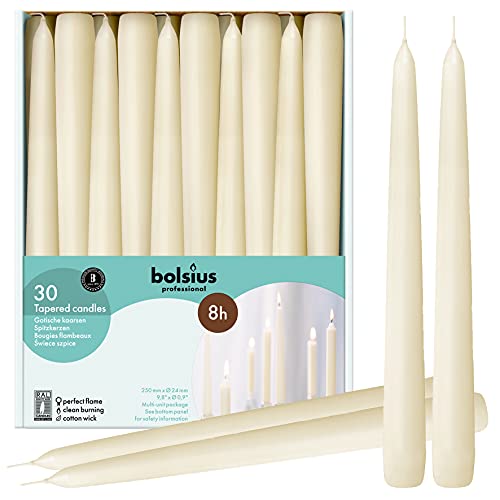 BOLSIUS 30 Count Household Ivory Taper Candles - 10 Inches - Premium European Quality - 8 Burn Hours - Bulk Pack Unscented Dripless and Smokeless Home Décor, Restaurant, Wedding, & Party Candlesticks - Image 1