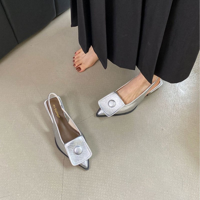 French Chunky Heeled Toe Sandals Fairy Shoes 2025 Pointed Retro Dress Evening Shoes - Image 4