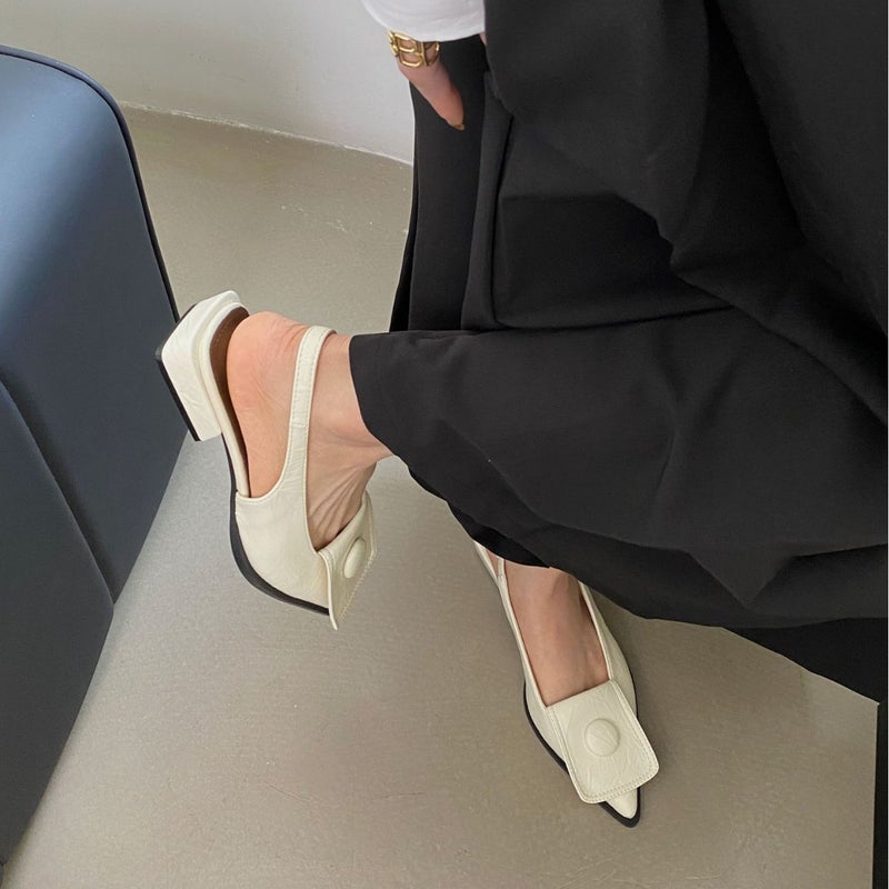 French Chunky Heeled Toe Sandals Fairy Shoes 2025 Pointed Retro Dress Evening Shoes - Image 3