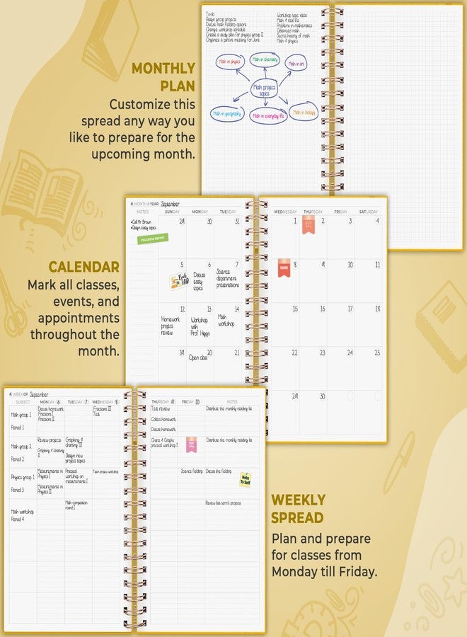 Clever Fox Teacher Planner Spiral - School Year Planner with Calendars & Lesson Plans - Teacher Plan Book for Classroom & Homeschool Organization - Undated, 7.9x10″ (Amber Yellow) - Image 5