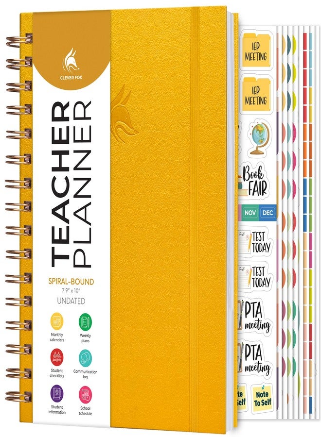Clever Fox Teacher Planner Spiral - School Year Planner with Calendars & Lesson Plans - Teacher Plan Book for Classroom & Homeschool Organization - Undated, 7.9x10″ (Amber Yellow) - Image 1