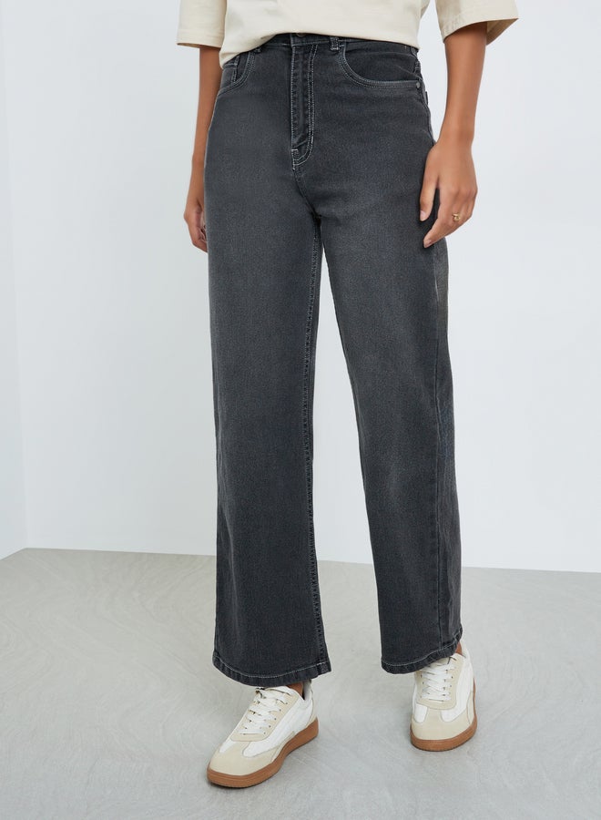 Styli Charcoal Straight Leg Low Fade Jeans - Image 2