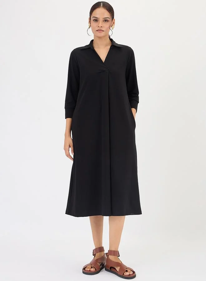 فيميلا فستان ميدي بحافة واسعة وأكمام بطول 3/4