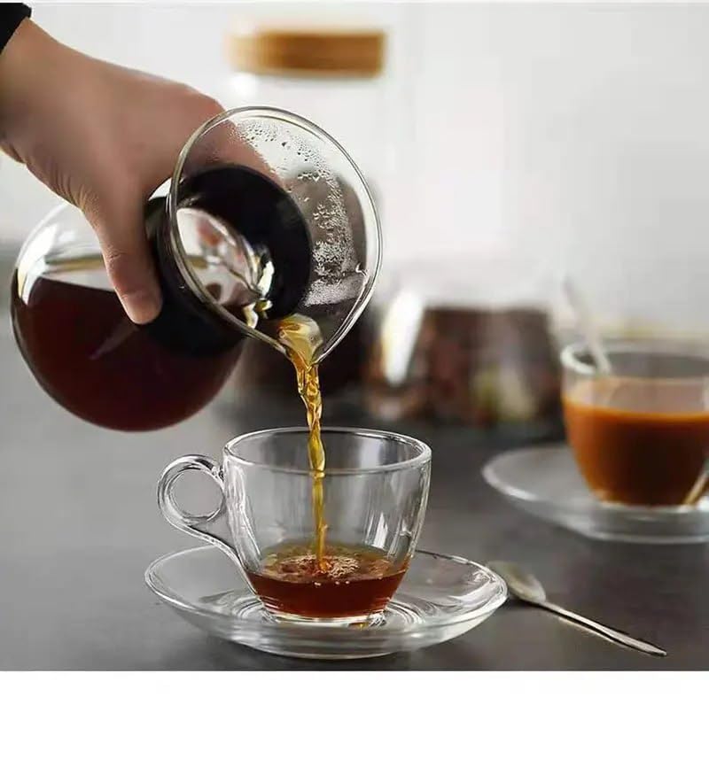 Mevanta Premium Glass Tea Cup and Saucer Set (6 Cups & 6 Saucers - 190 ML) Transparent Cups & Saucer Set For Coffee Herbal Green Tea, Lemon Tea, Espresso, Hot Chocolate,Cappuccino (MSC - 04, Set of 6) - Image 5