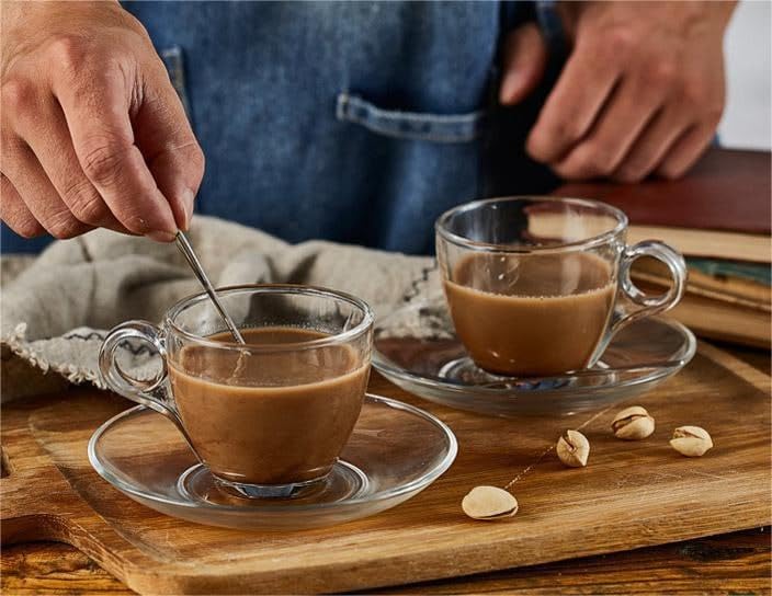 Mevanta Premium Glass Tea Cup and Saucer Set (6 Cups & 6 Saucers - 190 ML) Transparent Cups & Saucer Set For Coffee Herbal Green Tea, Lemon Tea, Espresso, Hot Chocolate,Cappuccino (MSC - 04, Set of 6) - Image 2