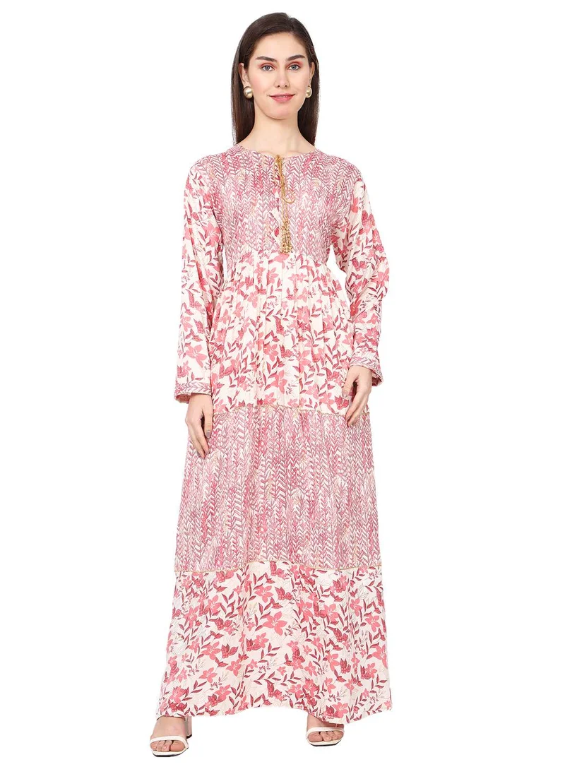 HANA & SARA ELEGANT UNIQUE PRINTED LONG SLEEVE STYLISH ARABIC KAFTAN JALABIYA DRESS